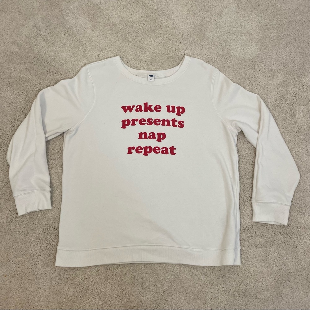 Old Navy Christmas Sweatshirt L Wake Up Presents Nap Repeat Ugly Xmas Sweater